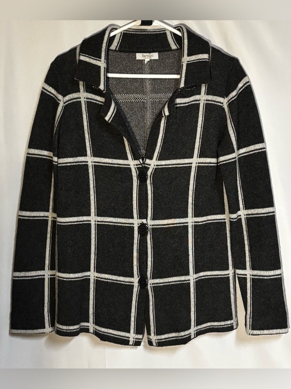 Bartolini Windowpane Cardigan Jacket M Preppy Academia Italian Knit Wool Blend